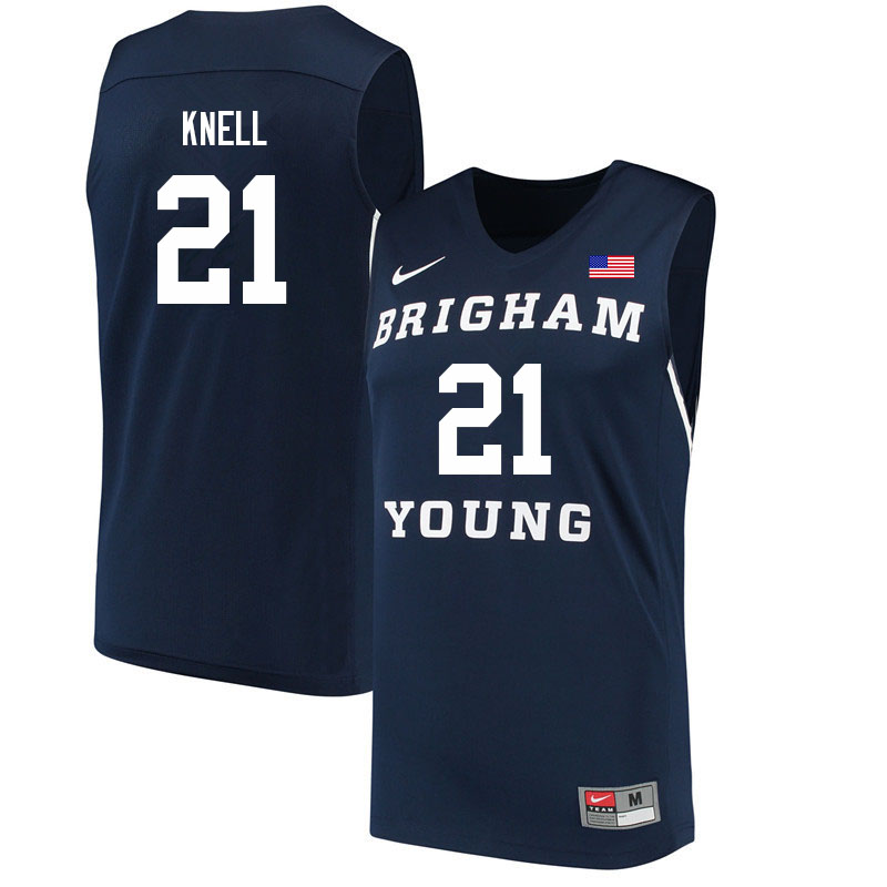 Men #21 Trevin Knell BYU Cougars College Basketball Jerseys Sale-Navy